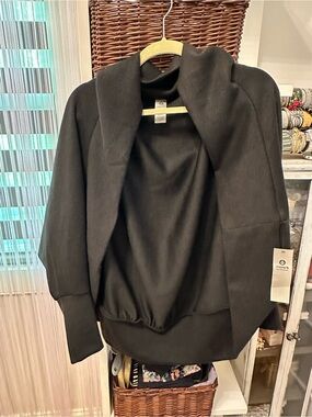 Mono B Black Draped Open-Front Cape Jacket